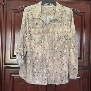 NOTATIONS XL BLACK AND BEIGE DOTTED BLOUSE